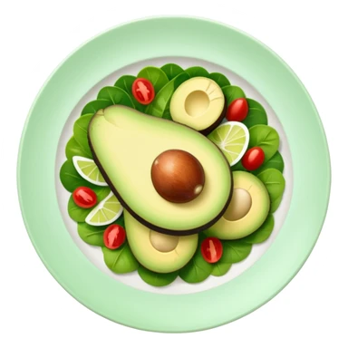 A stylized salad plate in greens or avocado with the hashtag #VogueBodyClinic sticker