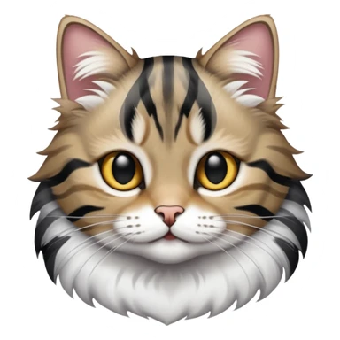 Tabby cat with dark grey and black stripes and white middle sticker