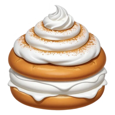 A bun with visible whipped cream in the middle beteween two bun halves and powdered sugar on top, no cream on top sticker