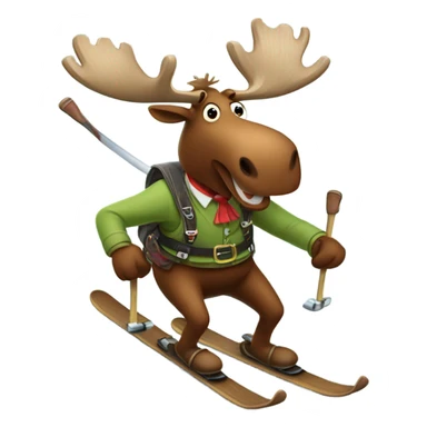 A moose wearing lederhosen skiing aggressively downhill sticker