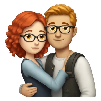 White girl with red hair hugging white guy with brown hair and glasses sticker