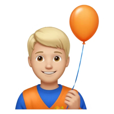 white skin, blonde hair man, orange sweater, hold blue balloon sticker