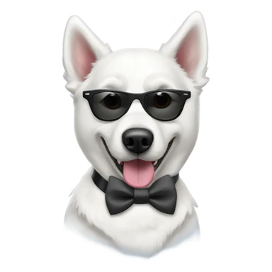 All-White husky dog wearing sunglasses and a bow tie sticker