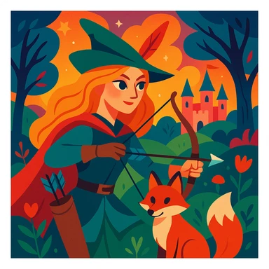 archer and fox together, vibrant toon style, magical fairytale, inspired by 'Once Upon a Broken Heart' sticker