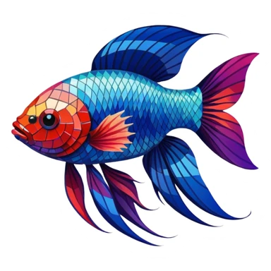 Mosaic colorful beautiful long flared fins betta fish sticker