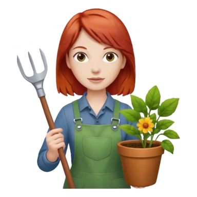 red hair gardener holding gardening tools sticker