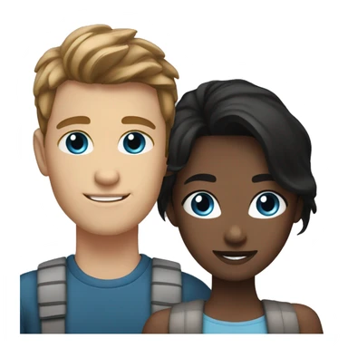 White couple: young guy brown hair, blue eyes and girlfriend, black hair sticker
