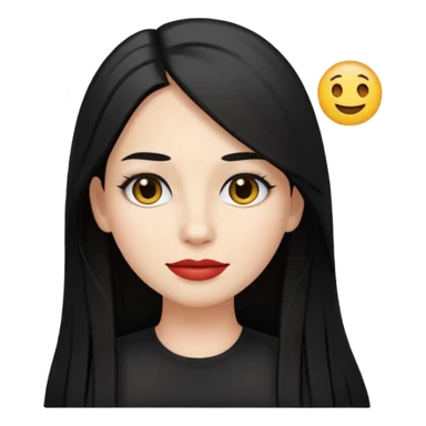 30-year-old Puerto Rican woman with white skin, black long straight hair, emoji style sticker