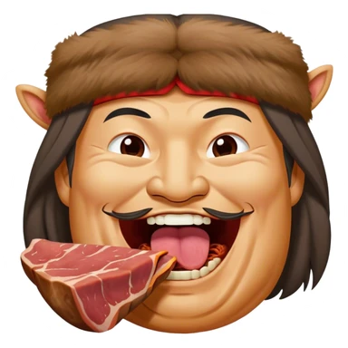 Genghis khan eats meat and laugh and looks happy sticker