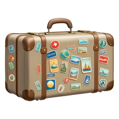 Suitcase with travel stickers, subdued colors, not vivid sticker
