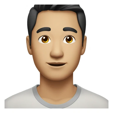 A head and shoulders shot of a 32 year old Asian man, with short black hair,   with brown eyes wearing a t-shirt. sticker