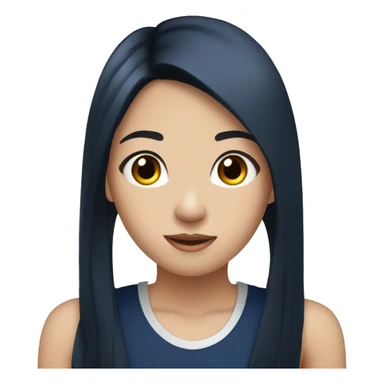Asian girl with long black straight hair, silver earrings, and a navy tank top  sticker