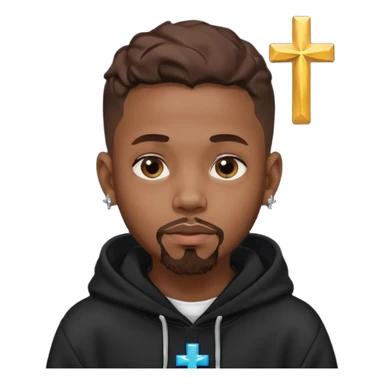 milk chocolate skinned young black boy with a low temp fade and a goatee in a black hoodie with 2 stars randomly on face with a cross earring in the left sticker