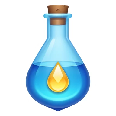 Clash of Clans aesthetic: Cinematic Playful Pixel 3D blue mana Potion Emoji, rendered in a 3D vector-style similar to standard emojis with minimal shading and bold, simplified shapes. A compact, distinct form with signature details, softly glowing with a pixelated adventure charm. Simplified yet unmistakably iconic, highly detailed and consistent, glowing with a soft radiance and high shine. Stylized with a touch of classic pixel-art charm and a soft glowing outline, capturing the essence of a beloved gaming relic with a friendly, playful manner! sticker