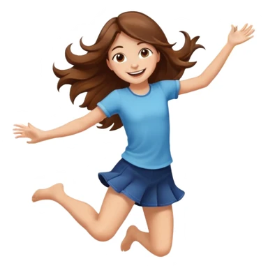 Girl with long brown hair happy jumping in the air with sunbeams in the background  sticker