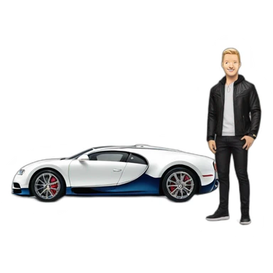Andrew Tate next to his Bugatti sticker