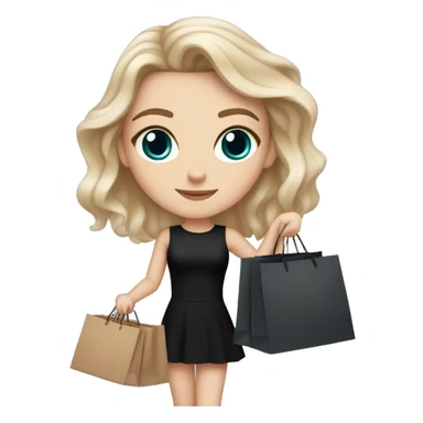 white girl with brown eyes and hair, holding shopping bags like hermes and chanel in short black dress sticker