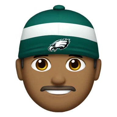 Hispanic man freckles dark blonde hair bark light brown beard Philly eagles shirt and cap  sticker