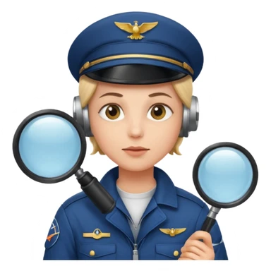 pilot looking through a magnifying glass sticker
