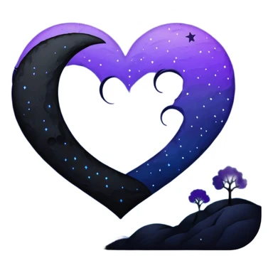 emo heart with night sky and crescent moon sticker