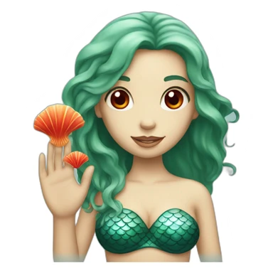 mermaid with red eyes with a shell in her left hand sticker