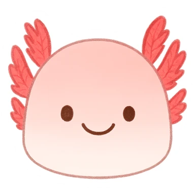 Add a simple smiley face to the axolotl head, keeping the style consistent with the original image. The original style is a cute, soft, pastel-colored illustration with a smooth and gentle look. Maintain this style in the edit. Remove the background entirely. sticker