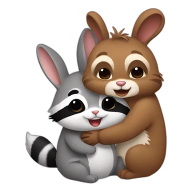 bunny and raccoon hug sticker
