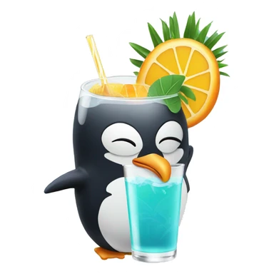 Penguin sipping a tropical drink sticker