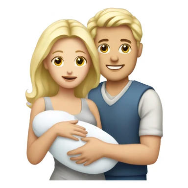 blonde european couple holding newborn sticker