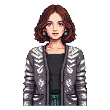 gray woman knit cardigan, detailed texture sticker