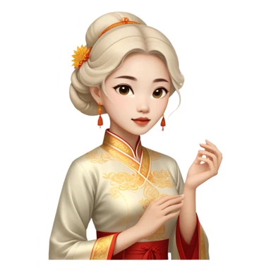Cinematic Realistic Áo Dài Portrait Emoji, depicted as an elegant traditional Vietnamese dress with flowing graceful lines and delicate patterns, rendered with rich textures and soft ethereal lighting that captures its timeless beauty. sticker