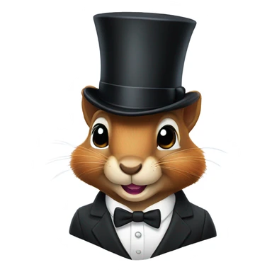 Squirrel wearing a top hat and a suit sticker