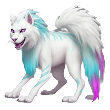 White elegant beautiful natural cute badass epic anthro modern albino Trico-vernid-Fakémon with cyan mane and magenta eyes with cyan edgy stripes, anthropomorphic, two-legged, digitigrade, full body sticker