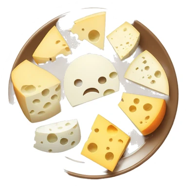 different cheeses with hidden faces on a plate sticker