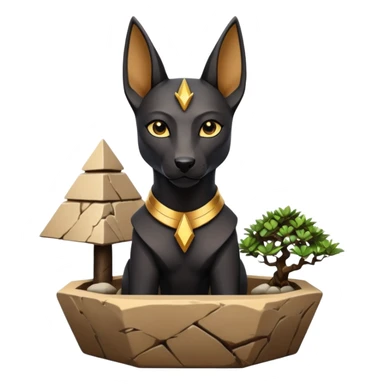  Esthetically Therapeutic silky black-haired tiny statuette young miniature Anubis and pyramid scenery stone-age cracked irregular dodecagon bonsai pot  sticker