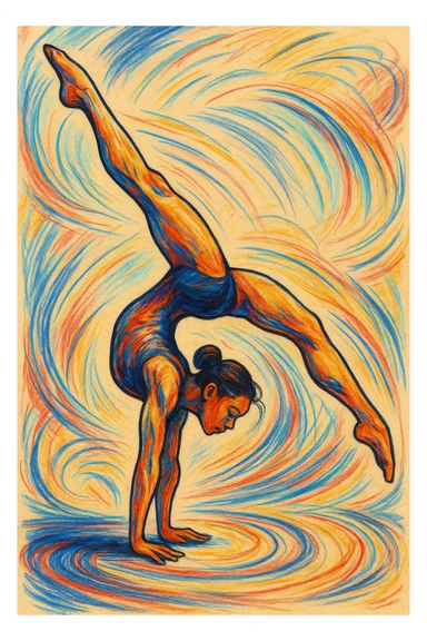 illustration of a person doing gymnastics, style 3, diverse artistic style sticker