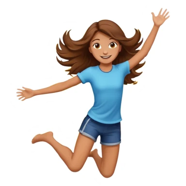 Girl with long brown hair happy jumping in the air with sunbeams in the background  sticker