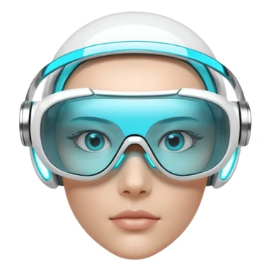 3D render of Digi-Visor, futuristic cyborg aesthetic, fusion of organic skin and chrome metal, sleek white plastic eyewear with a cyan glowing strip, isolated on white background --v 6.0. sticker
