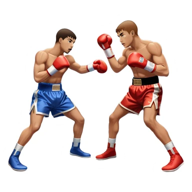 Two professional boxers in the ring, fighting for the world champion title. One delivers a long punch to the head, while the other skillfully dodges. The background features a crowded arena with bright lights and intense action. Transparent background sticker