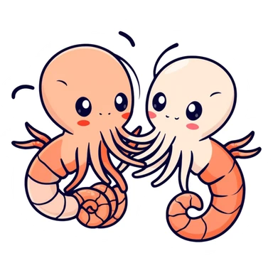 Shrimp and squid in love sticker