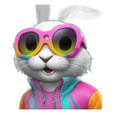 crazy rabbit in retro neon track suit and sunglasses sticker