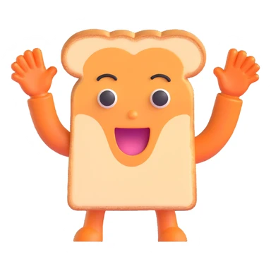 3D emoji style, surprised slice of toast with arms up sticker