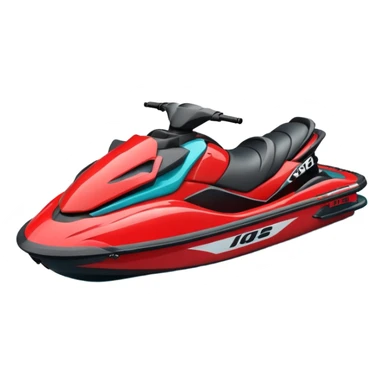 jet ski (red black and white all in the same amount. maybe a red a bit more dominant) on the sea. show the sea under the jet ski - blue with turquoise. no sky - white background instead sticker