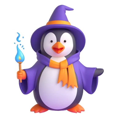 penguin wizard casting a spell sticker