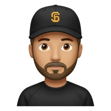 Hombre con la cara blureada, con barba fina y perilla, gorra negra de baseball bordada con un 08, y sudadera negra sticker