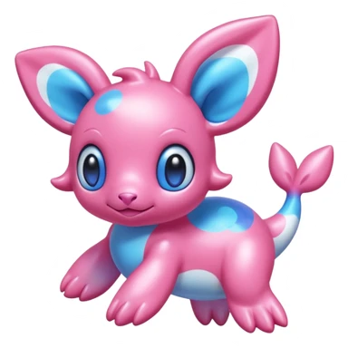 Iridescent Bubblegum-Pink Gloss-Coated Smooth Cute Aquatic Popplio-Sylveon hybrid creature (full body) sticker
