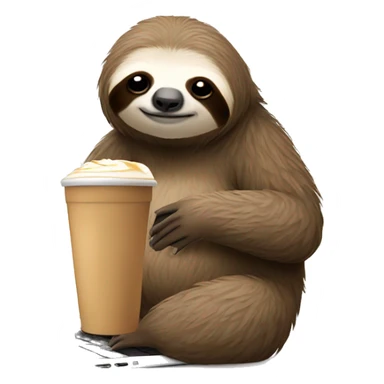 tired sloth with laptop and ice latte sticker