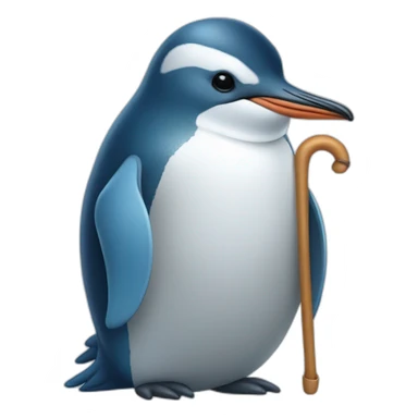 an old blue penguin curled up with a cane sticker