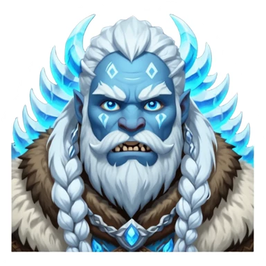 Legendary fantasy orc Christmas portrait icon, Frostfather and Snow Maiden inspired, primal winter god style, massive icy beard, glowing blue eyes, heavy fur coat, tribal frost runes, powerful brutal presence, blizzard atmosphere, clean stylized emoji icon, male/female variant
 sticker