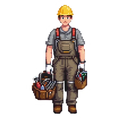 full body labour worker carrying tools sticker